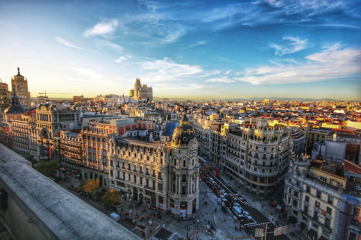 Gran Vía at dusk, Madrid, Spain