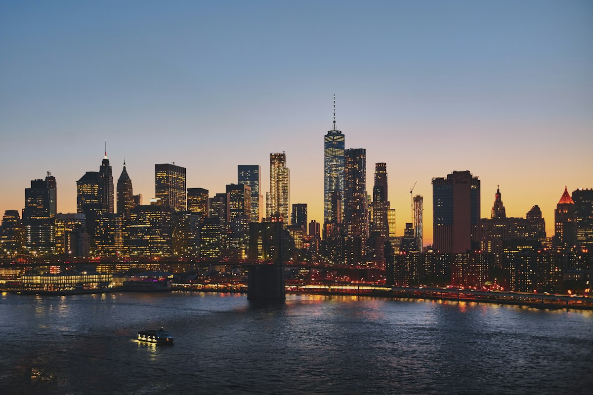 The Manhattan skyline at sunset, New York, USA